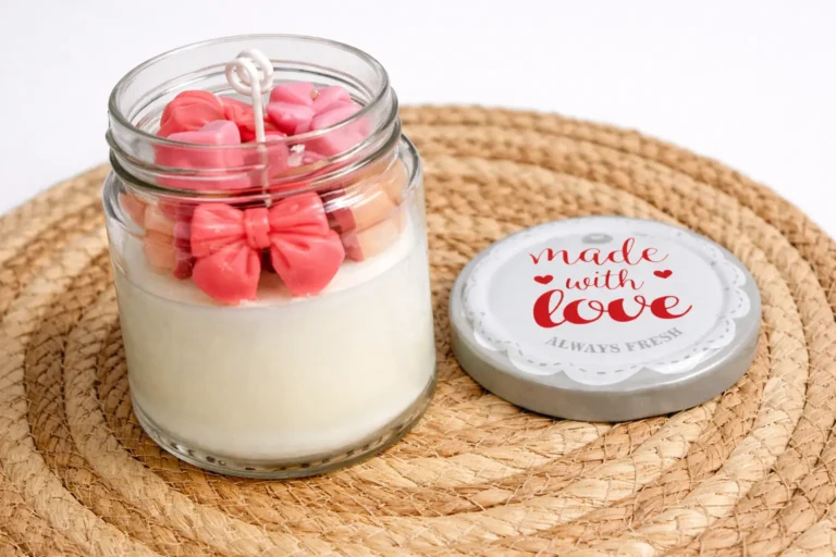 Vela artesanal con toppings de caramelos o lazos