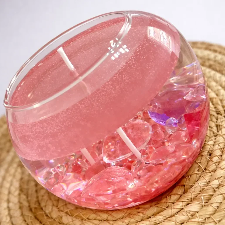 Vela artesanal de 2 capas con gel translúcido y efecto agua brillante
