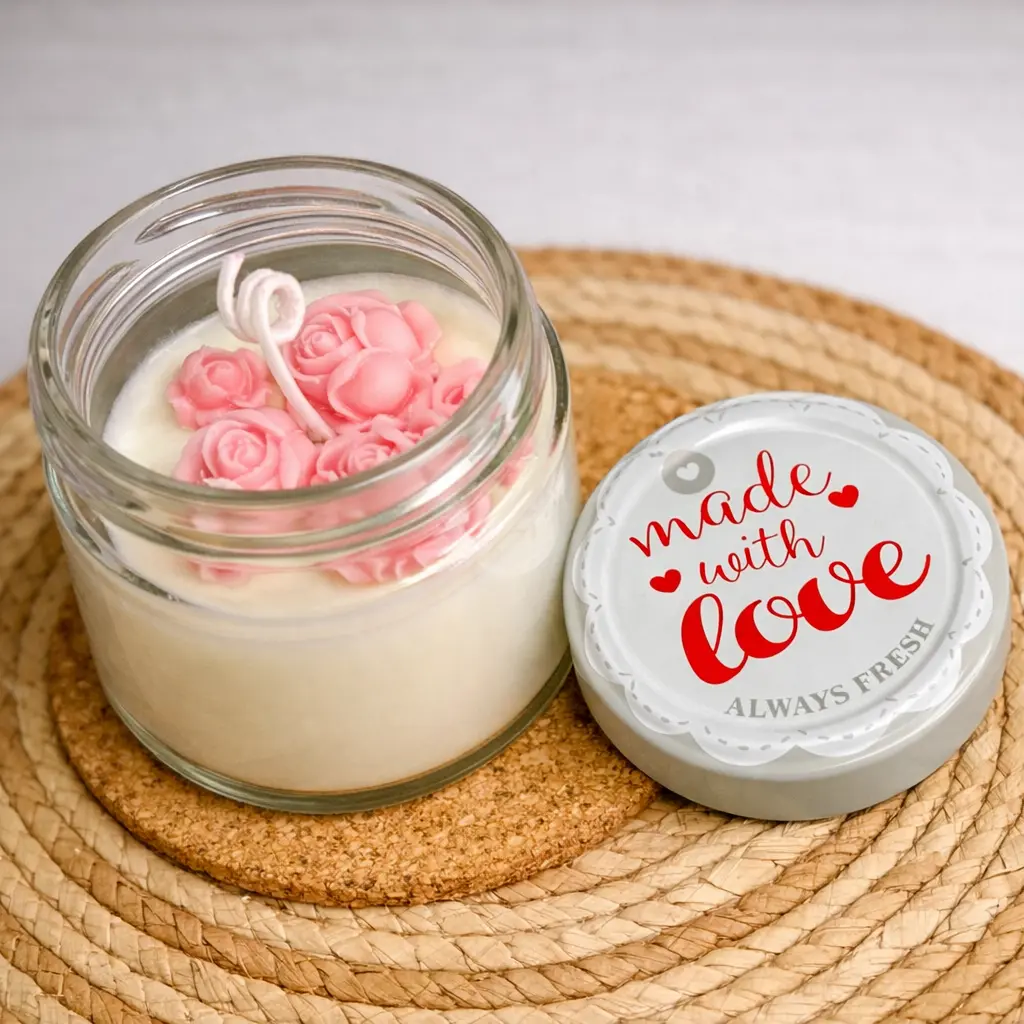 Vela artesanal con topings de rosas